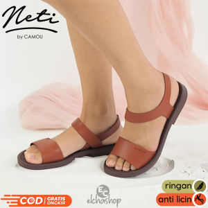 Sepatu Sandal Wanita Terbaru CAMOU NETI PUMPKIN Sendal Tali Cewek Dewasa Korea Style Bahan Karet Empuk Model Simple Elegan Untuk Pesta Kondangan