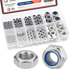 Locknuts & Hex Nuts Assortment Kit M3 M4 M5 M6 M8 M10 Stainless Steel 175pcs Assorted Metric Nylon Insert Lock & Hex Nut Set