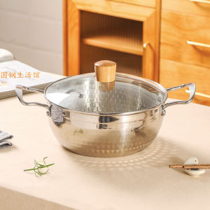 Food Grade Stainless Steel 304 Double Ear Snow Plain Pot Induction Cooker Use Hammered Pattern Soup Pot for Home Kitchen