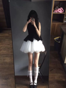 ชุดเดรสบัลเลต์ผ้ากำมะหยี่ แขนกุด ทรงพอง สไตล์เจ้าหญิง ฤดูใบไม้ผลิและฤดูร้อน สำหรับผู้หญิง ชุดเดรสยาวปานกลาง แขนกุด