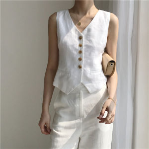 Lightweight Slim Fit Office Style Sleeveless Linen Vest Double Layer