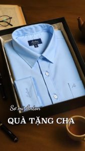 Áo Sơ Mi Nam Công Sở Trung Niên Anton Somianton Dài Tay Xanh Nhạt Trơn Vải Cotton Vạt Bầu - ZA14