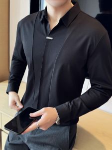 เสื้อยืดคอโปโลทรงสลิมฟิตแขนยาวสำหรับผู้ชาย คอกลม เสื้อเชิ้ตสไตล์ไฮเอนด์ ยืดหยุ่นสูง แฟชั่นลำลอง ฤดูใบไม้ร่วง