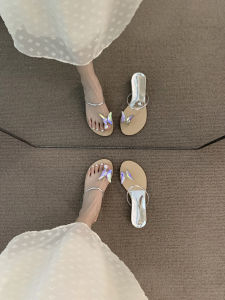 Gold Slippers with Clip-On Heel for Women Fashionable French Butterfly Sandals Low Heel Superfine Fiber Ideal for Daily Wear