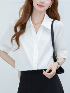 YAOMUHUA | French White V-Neck Short Sleeve Shirt