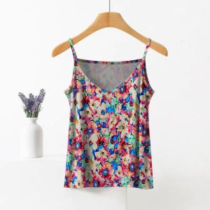 Áo Ba Lỗ Không Tay Thời Trang Mùa Hè Mới Cho Nữ Áo Chui Đầu Cổ Chữ V in Hoa Áo Khoác Ngoài Che Bụng Ôm Vừa Vặn Thường Ngày