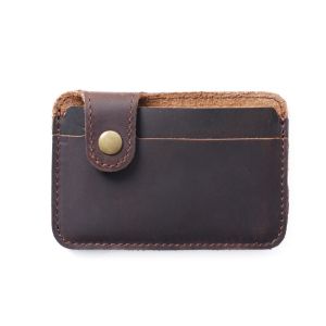 Genuine Leather Slim Credit Card Holder for Women Men Vintage Leather Minimalist Card Case Mini Pocket Wallet with Snap Closure