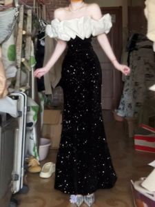 Elegant High-End Dress Audrey Hepburn Style One-Shoulder Fishtail Skirt