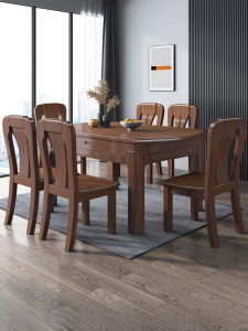 New Chinese Style Extendable And Foldable Solid Walnut Wood Dining Table with Chairs Home Use round Table Combination