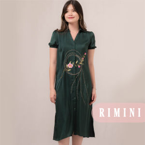 RIMINI - Gaun Perempuan Dress Puff Satin Bordir Bunga Natal Cheongsam XS-XL- Dongmei Dress 85918