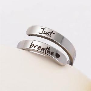 Huitan Simple Women Silver Color Opening Ring Fancy Letter and Heart Fashion Party Daily Versatile Wearable Accessories Jewelry