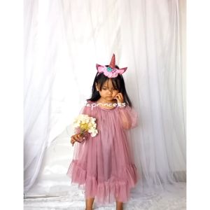 Dress Mauve Anak Perempuan Model Terbaru 2025 Baju Kondangan Warna Mauve Lengan Panjang Terlaris Gaun Korean Style Remaja Kekinian Simple Elegan KA155