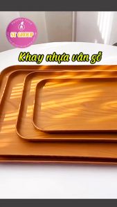 Khay nhựa chữ nhật ST GROUP màu nâu đậm vân gỗ đựng thực phẩm đồ dùng đa năng Mâm nhựa decor tiệm bánh cafe nhà hàng Khay trà phong cách Nhật Bản