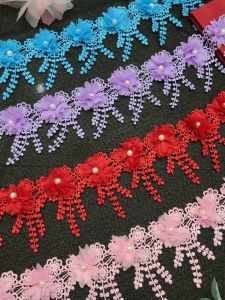 Handmade Lace Edging Tassel Fringe Soluble Polyester Floral Motif Chiffon Fabric for DIY Sewing Ethnic Miao Clothing Accessories