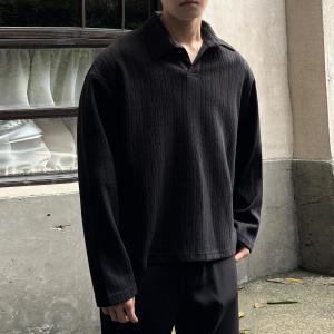 American Style Lazy Wheat Ear Long Sleeve V-Neck Mens T-shirt CleanFit High-End Feeling Autumn Winter Polo Shirt Trendy