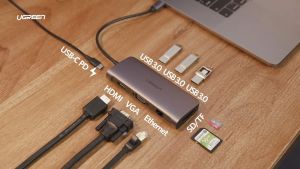 Ugreen USB Hub Type C 10 in 1 USB 3.0 HDMI SD RJ45 Lan Aux 3.5mm VGA