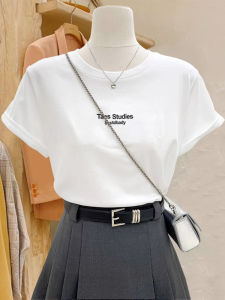Cotton Letter Printed Round Collar T-Shirt