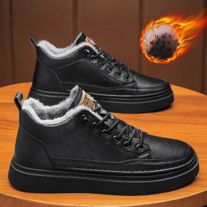 ผู้ชาย ฤดูหนาว หนาขึ้น อุ่น ผ้าขนแกะ เรียงราย ลำลอง รองเท้านิรภัยในการทํางาน สีดำ สูงกันน้ํา เสื้อท่อนบน รองเท้าผ้าใบ