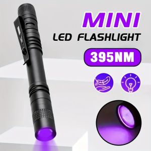 395nm UV Flashlight Ultraviolet Torch With Pen Clip Portable Violet Light Pet Urine Scorpion Detector UV Lamp Use AAA Batteries