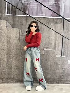 Korean Pants for Kids Girl 6-16 Years Jeans Maong Teens Loose Wide Leg Denim Pants Baggy Pants Jeans