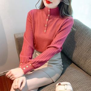 Elegant 2026 New Autumn French Design Half High Neck Knit Top