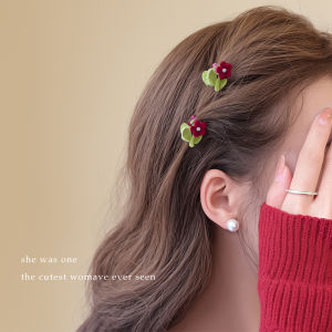 Elegant Red Hair Clips Womens Small Size Side Bangs Hair Grips Fashionable Korean Style Hair Accessories Fresh Outlined