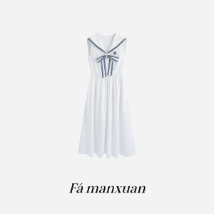 FAMANXUAN | Đầm Không Tay Cổ Nơ Kiểu Học Sinh Acetate Tencel