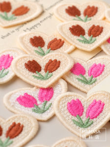 Colorful Embroidered Tulip Heart Fabric Patches Small Cute Stickers for Clothing And Bag DIY Sewing Accessories MAMASA Brand