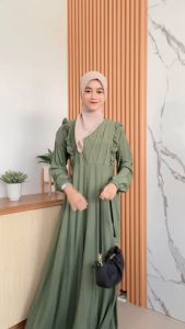 Gamis Wanita Remaja Terbaru Emily Dress Polo Linen Wudhu Friendly Gamis Lebaran By Kalishaofficial