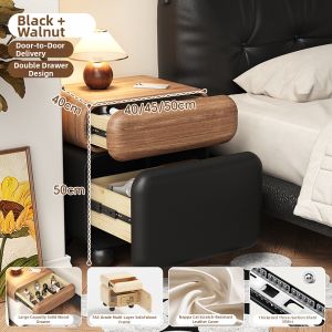 SAMEDREAM | Smart Secure Wooden Bedside Table with Built-in Safe Small