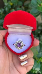 แหวนพลอยอเมทิสต์แท้ (Amethyst) เรือนเงินแท้ 92.5% เคลือบทองคำขาว ไซส์นิ้ว 54 หรือ 7US สินค้าส่งในกล่องเครื่องประดับ พร้อมใบรับประกัน