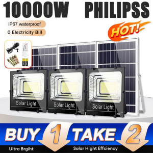 【BUY 1 TAKE 2】Solar Lights With Solar Panel 10000W Outdoor Waterproof IP67 Solar Flood Light Original 606LED 680000mAh garden lamp room night light bulb for courtyard automatic with remote control christmas decorations