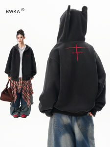 BWKA | Washed Vintage Heavy Cross-stitch Hooded Cardigan Sweatshirt
