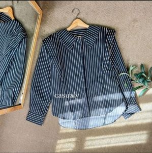 Kemeja salur wanita Full kancing Kemeja casual Korean style terbaru premium katun Kemeja lengan panjang terbaru