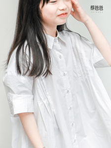 Cai Dad Summer  Style Girls Cotton Shirt Dress Turn-down Collar White Color Childrens Clothing New Arrival Skirt Dress
