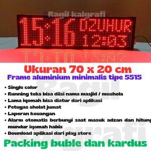 Jam digital masjid uk 70 x 20 cm - jam sholat digital masjid jws p10 single color ukuran 70 x 20 cm