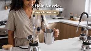 Smart Sensor Steam Milk Frother Stainless Steel 4 Bar Steam Boiling Water Frothing Machine with 3 Hole Nozzle Air Pressure Gauge for Induction Cooktop