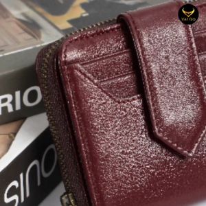 VALQO FONZA Dompet Kulit Sapi Wanita Kartu Foto Koin Slot Resleting Dompet wanita Dompet kecil Dompet Pendek