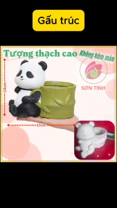 Tượng thạch cao Gấu trúc đeo giỏ lọ bút trồng sen đá M38 (Không kèm màu) Bé Tô Màu Tô Tượng trò chơi trẻ em