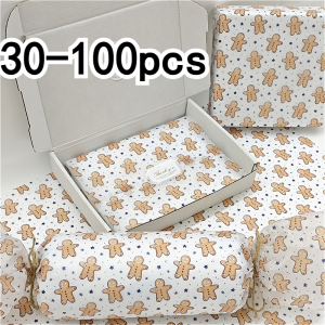 30-100pcs Christmas Gingerbread Gift Wrapping Paper Gingerbread Decoration Holiday Packaging Christmas Day Decoration