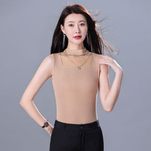 Elegant Black Sleeveless Vest for Women High Quality Fashionable Inner Wear Suit Top Spring Autumn New Style Commute Diamond Detail
