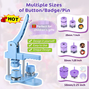 Button Badge Maker Machine Kit - Professional DIY Pin Maker with 25/32/58mm Molds & 300pcs Accessories (Parts Circle Cutter) for School Events Business Promotions & Crafting