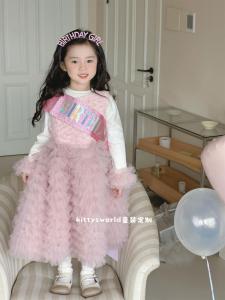 Princess Birthday Girls Dress Pink Vest Skirt Childrens Cake Puffy Skirt Sweet Style Soft Mixed Fabric Four Seasons Universal