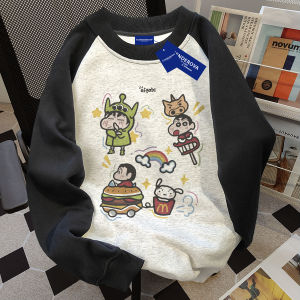 สไตล์อเมริกัน Pure ผ้าฝ้าย ฤดูใบไม้ร่วง เสื้อยืดแขนยาวผู้หญิง หลวม หลากหลาย คู่ เสื้อท่อนบน อินเทรนด์ เสื้อยืดพิมพ์ลายไหล่แบรนด์ Ins