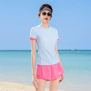 XTEP 2025 Spring Womens Sporty One-Piece Swimsuit Conservative Slimming Separate Chest Gathered Vacation Hot Spring Swimwear