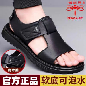 Dragonfly Brand Mens Sandals Genuine Leather Summer New Style Breathable Soft Bottom Anti-slip Outdoor Beach Shoes Driving Slippers