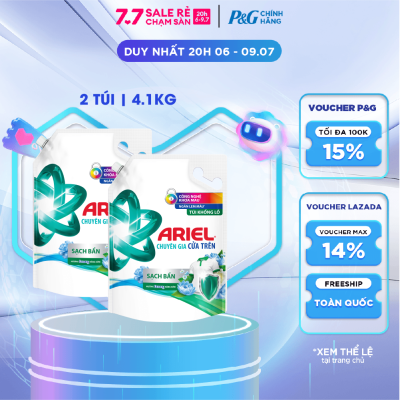 Combo 2 Nước Giặt Cửa Trên ARIEL Ngăn Lem Màu, Quần Áo Siêu Thơm Hương Sạch Sâu Nắng Mai Túi 4.1KG