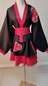 Adult Japanese Kimono Cosplay Kids Akatsuki Cloud Print Costume Dress Women Girls Halloween