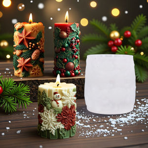 Christmas Holly Cylinder Candle Silicone Mold Christmas Snowflake Snowman Pillar Aromatherapy Soap Ornament Mold Xmas Gift Decor