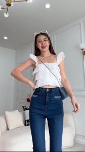 คลิป กางเกงยีนส์ผู้หญิงเอวสูงผ้ายืดเข้ารูปทรงบอยยอดฮิต 40 บรรทัด